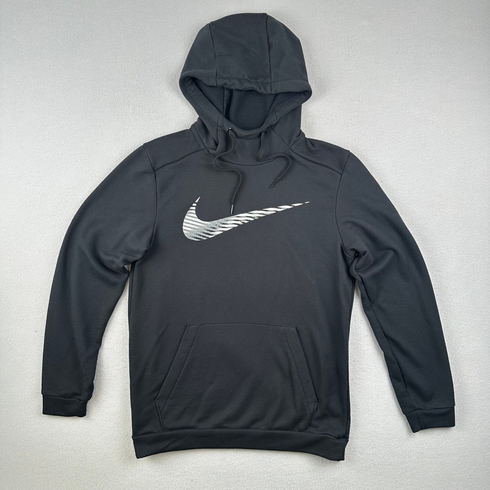 Nike Pullover Hoodie Men S Black Silver Graphic Swoosh Therma-FIT CJ4268-010